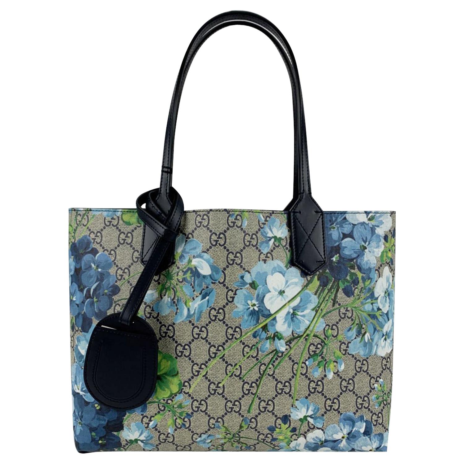 Gucci Monogram GG Supreme Blue Blooms Small Reversible Tote Bag