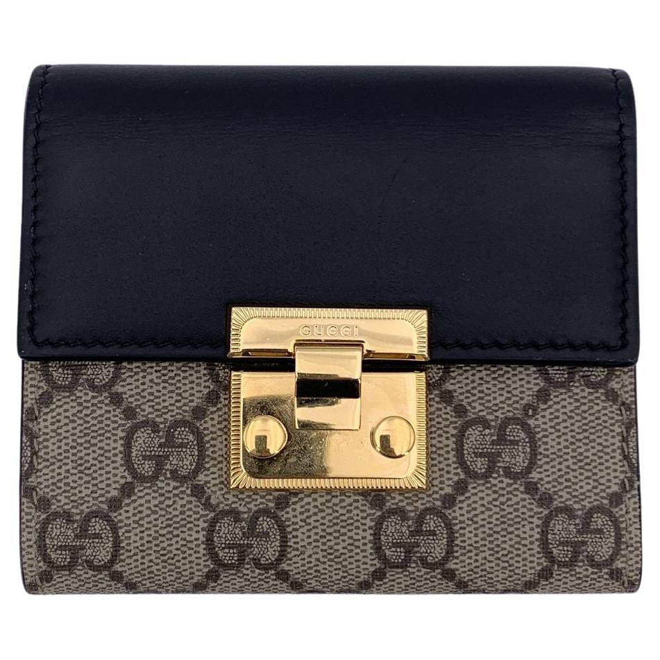 Gucci Monogram GG Supreme Portemonnaie aus Leinen und Leder mit Vorhängeschloss