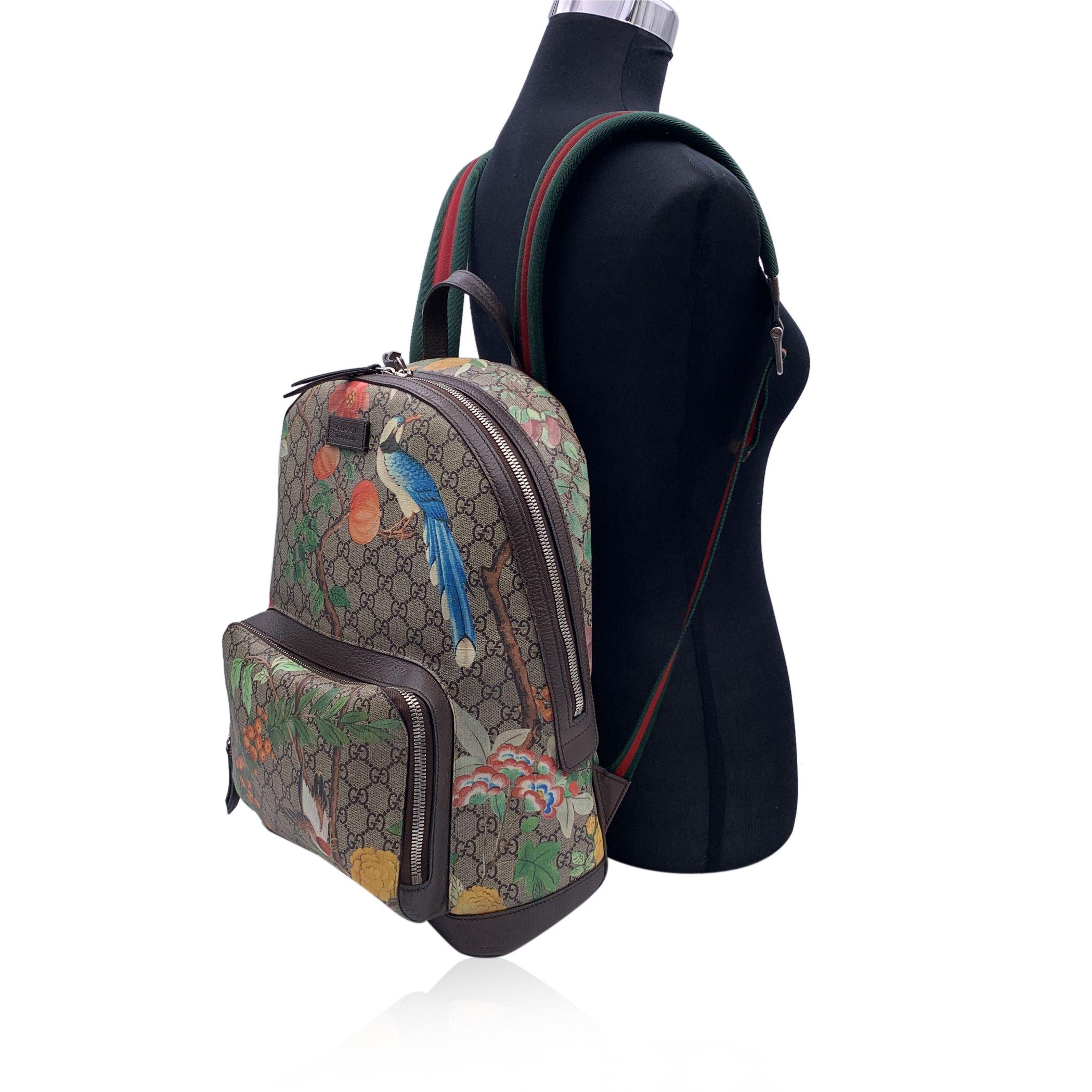 Gucci Monogram GG Supreme Canvas Tian Web Backpack Bag In Excellent Condition In Rome, Rome
