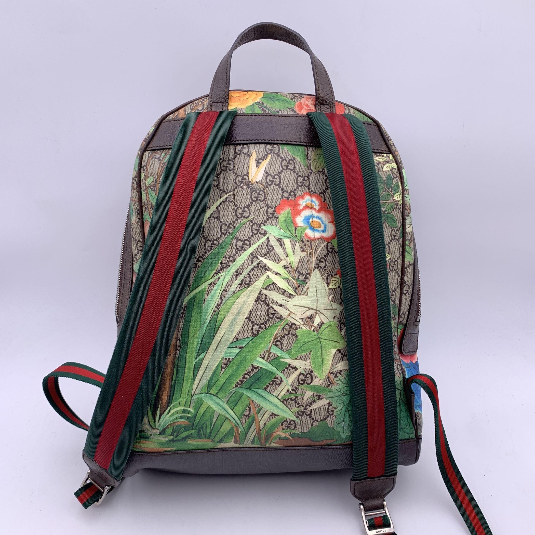 Women's Gucci Monogram GG Supreme Canvas Tian Web Backpack Bag