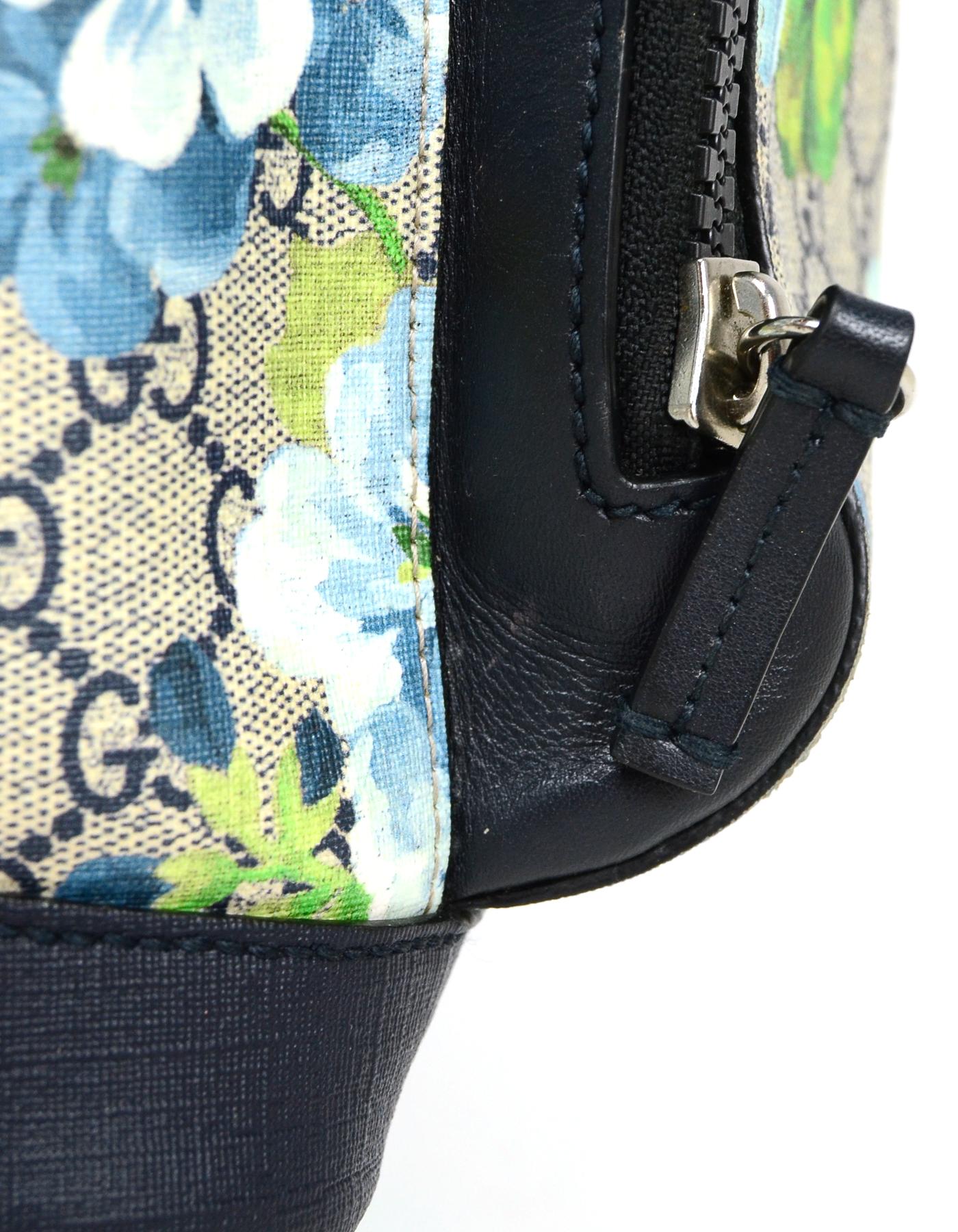 Gucci Monogram GG Supreme Medium Blue Blooms Backpack Bag 2