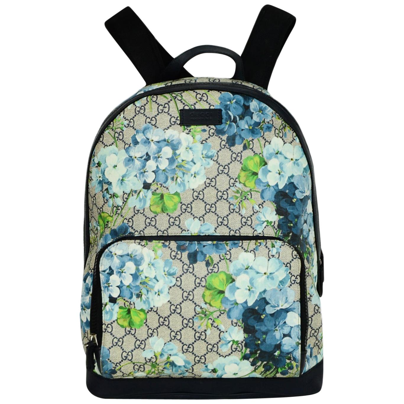 Gucci Monogram GG Supreme Medium Blue Blooms Backpack Bag