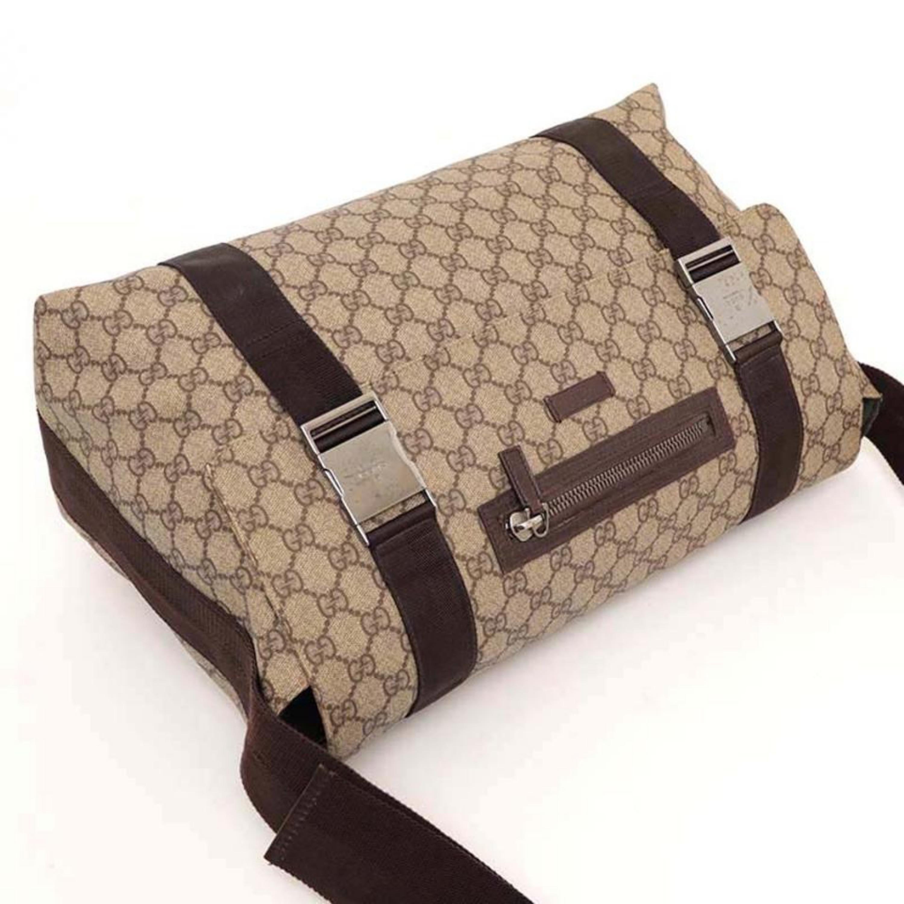Women's Gucci Monogram Gg Supreme Messenger 227763 Brown Coated Canvas Cross Body Bag For Sale