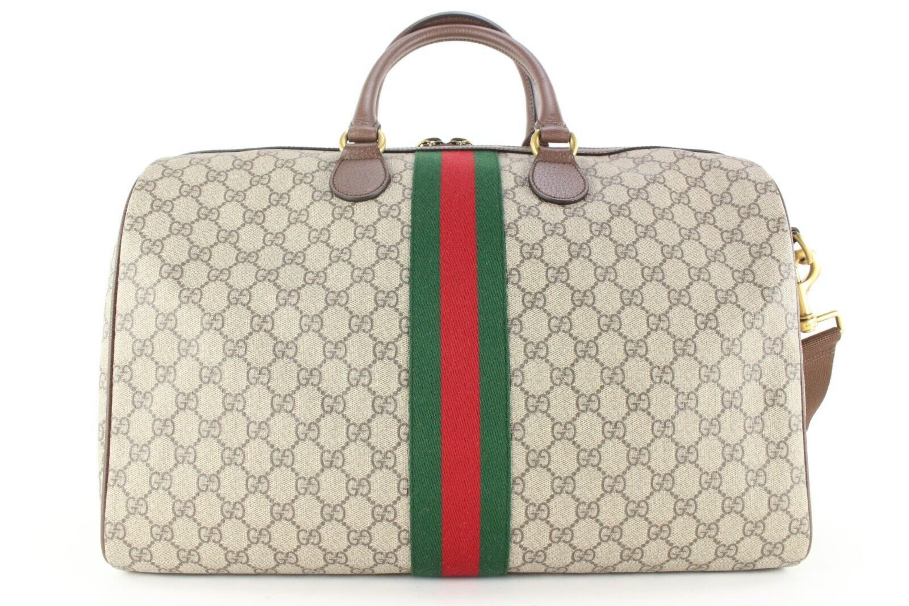 Beige Gucci Monogram GG Supreme Savoy Duffle Bag with Strap 1GG1221 For Sale