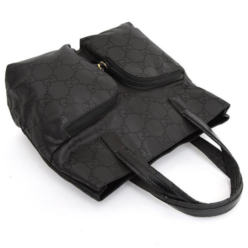 Gucci Monogram Gg Twin Pocket 233062 Black Nylon Tote In Good Condition For Sale In Forest Hills, NY