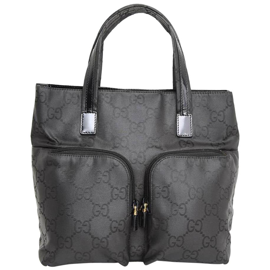 Gucci Monogram Gg Twin Pocket 233062 Black Nylon Tote For Sale