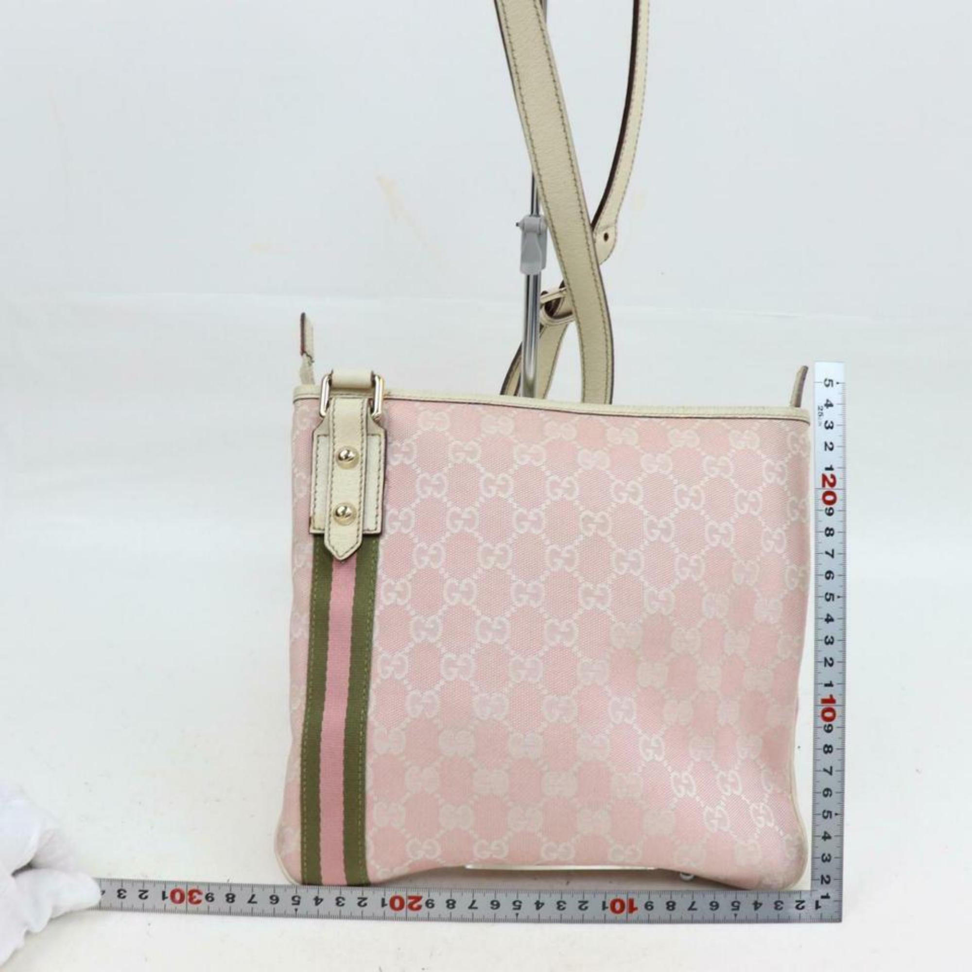 Women's Gucci Monogram Gg Web Stripe Messenger 870337 Pink Canvas Cross Body Bag For Sale
