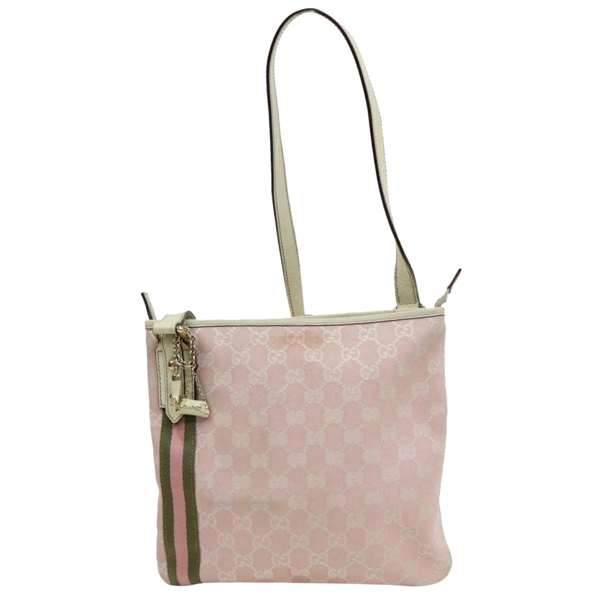 Gucci Monogram Gg Web Stripe Messenger 870337 Pink Canvas Cross Body Bag For Sale