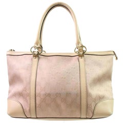 Vintage Gucci Monogram Gg Zip Tote 867028 Pink Coated Canvas Shoulder Bag