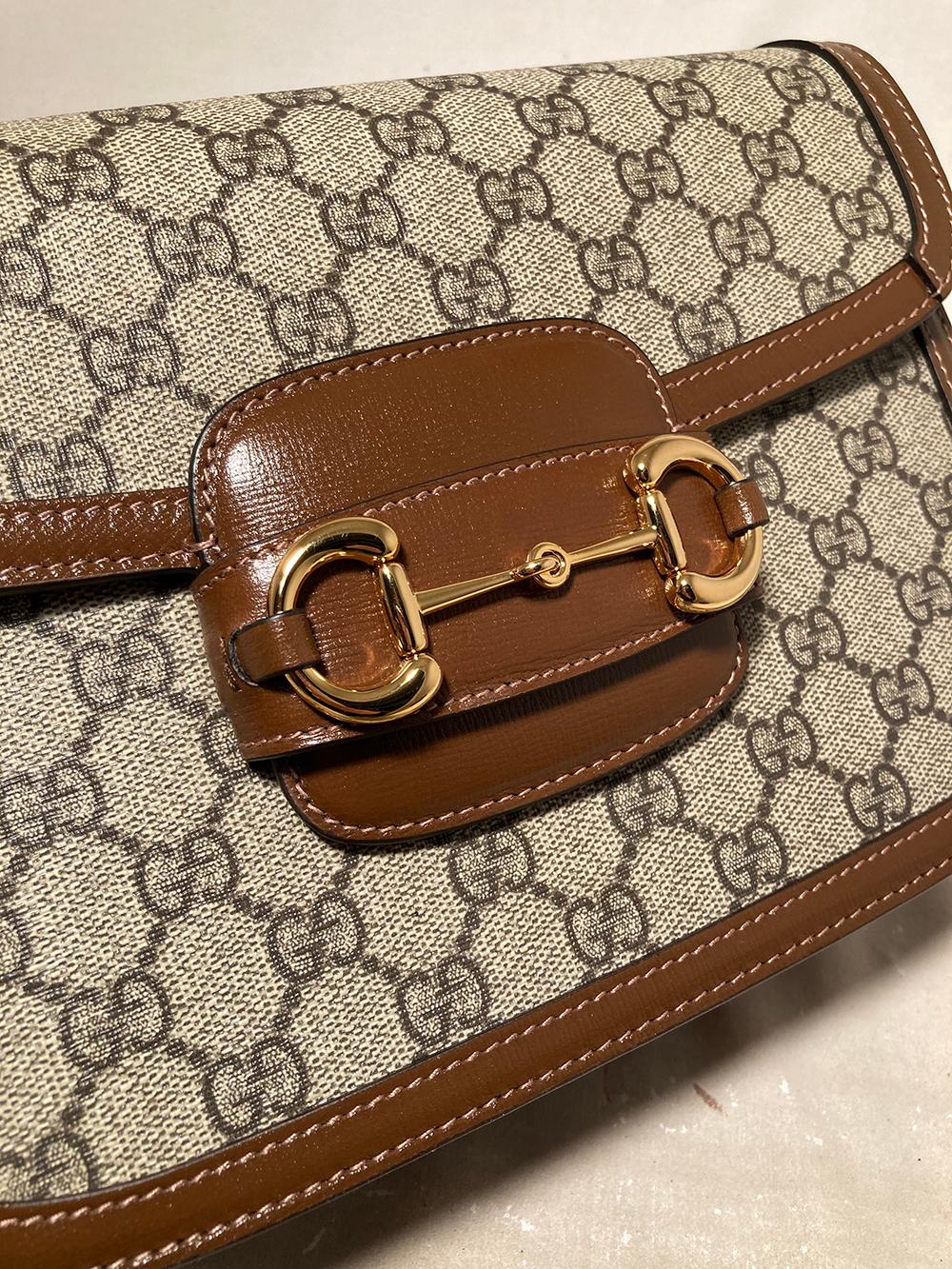 Brown Gucci Monogram Horsebit 1955 Shoulder Bag