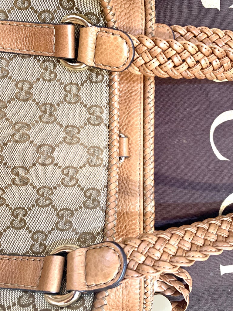 Vintage Gucci Monogram Travel Shoe Tote Bag Coated Canvas Leather Handle  Gold Letter Pressing – Recess