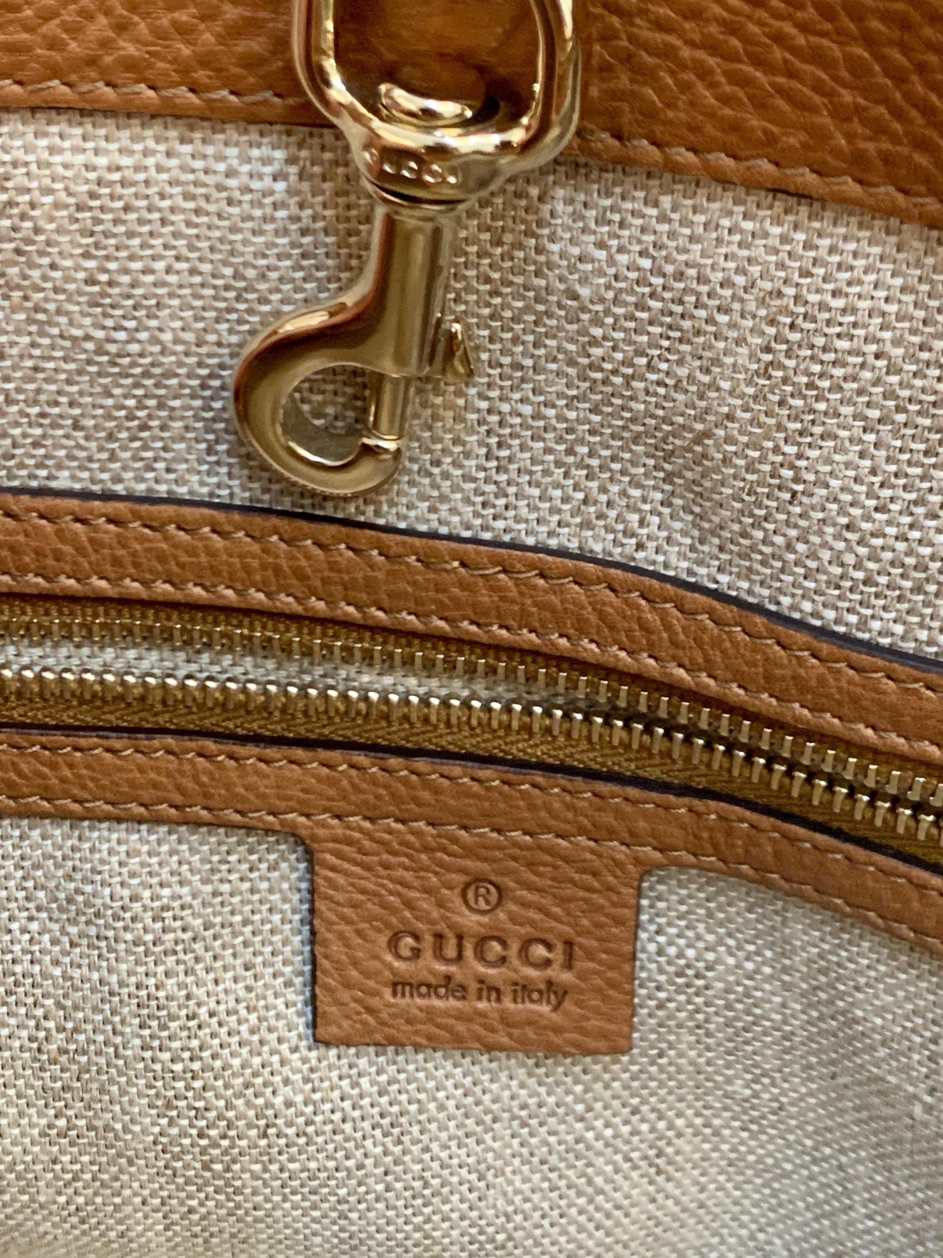 GUCCI Monogram Large Original Tote Tan With  Brown Leather/Canvas &  GG Tassels 7