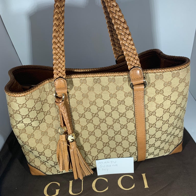 GUCCI Monogram Large Original Tote Tan With Brown Leather/Canvas and GG ...