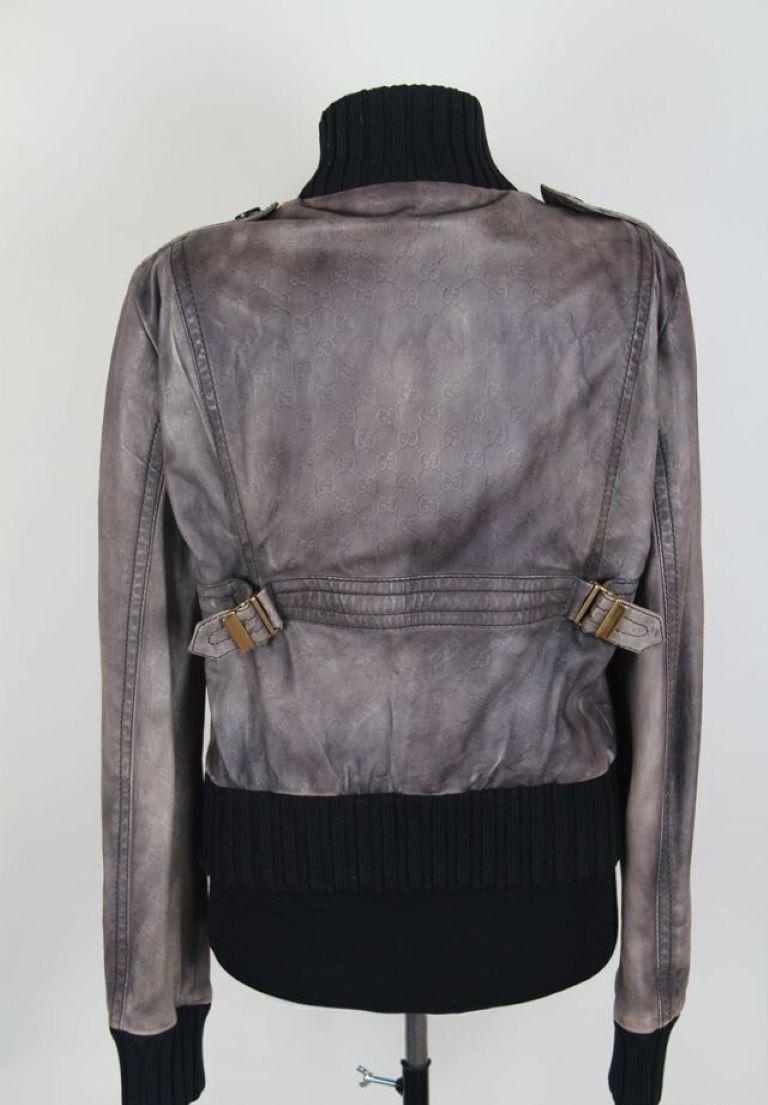 Gray Gucci Monogram Leather Jacket For Sale