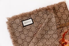 Gucci Monogram Logo Floral Wool Shawl Scarf 52"