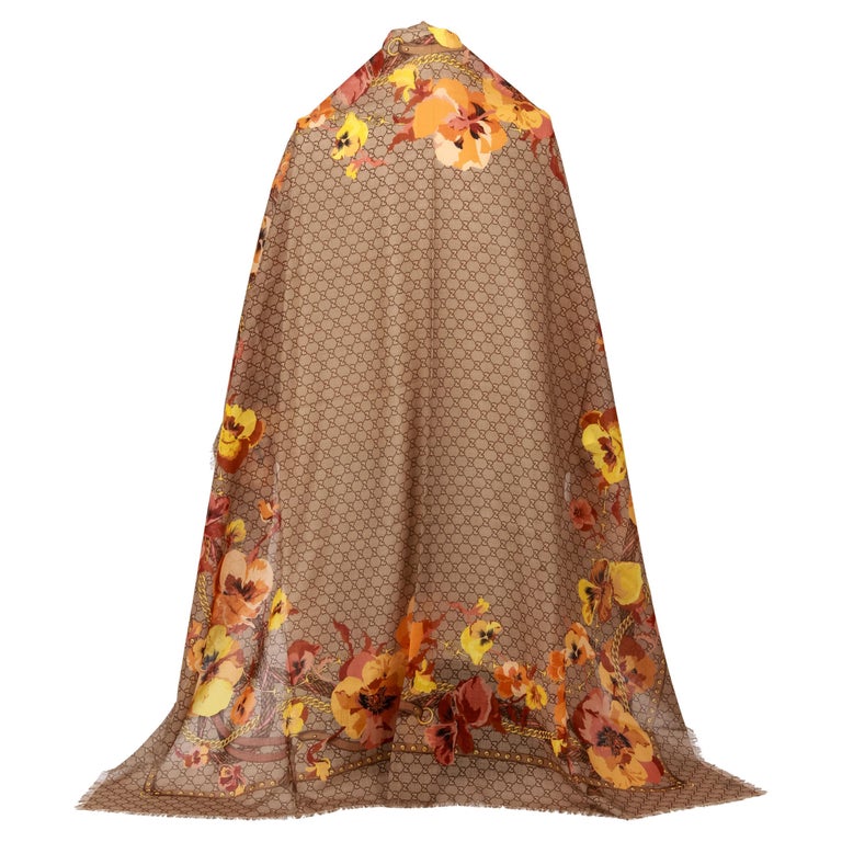 Gucci Monogram Logo Floral Wool Shawl Scarf 52" For Sale at 1stDibs | gucci  shawl scarf