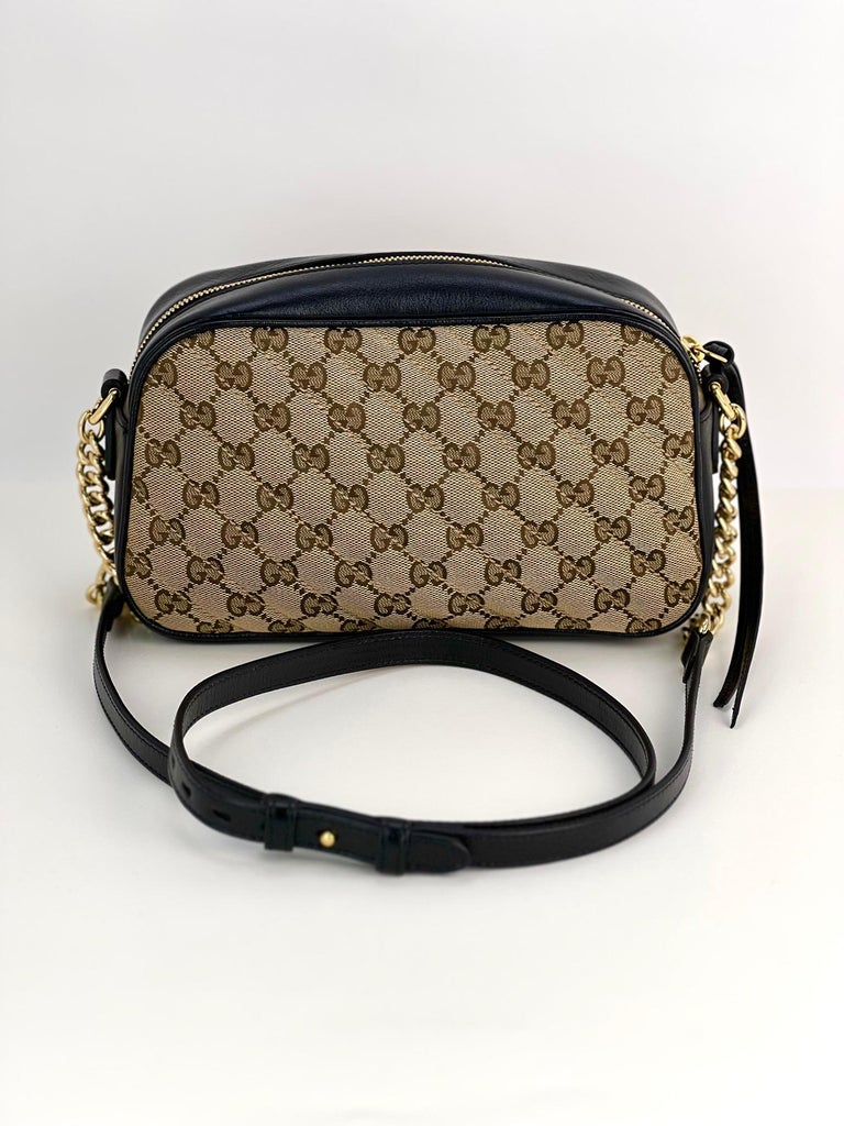 GUCCI Monogram Matelasse Diagonal Small GG Marmont Chain Shoulder Bag