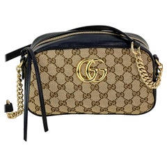 GUCCI Monogram Matelasse Diagonal Small GG Marmont Chain Shoulder Bag
