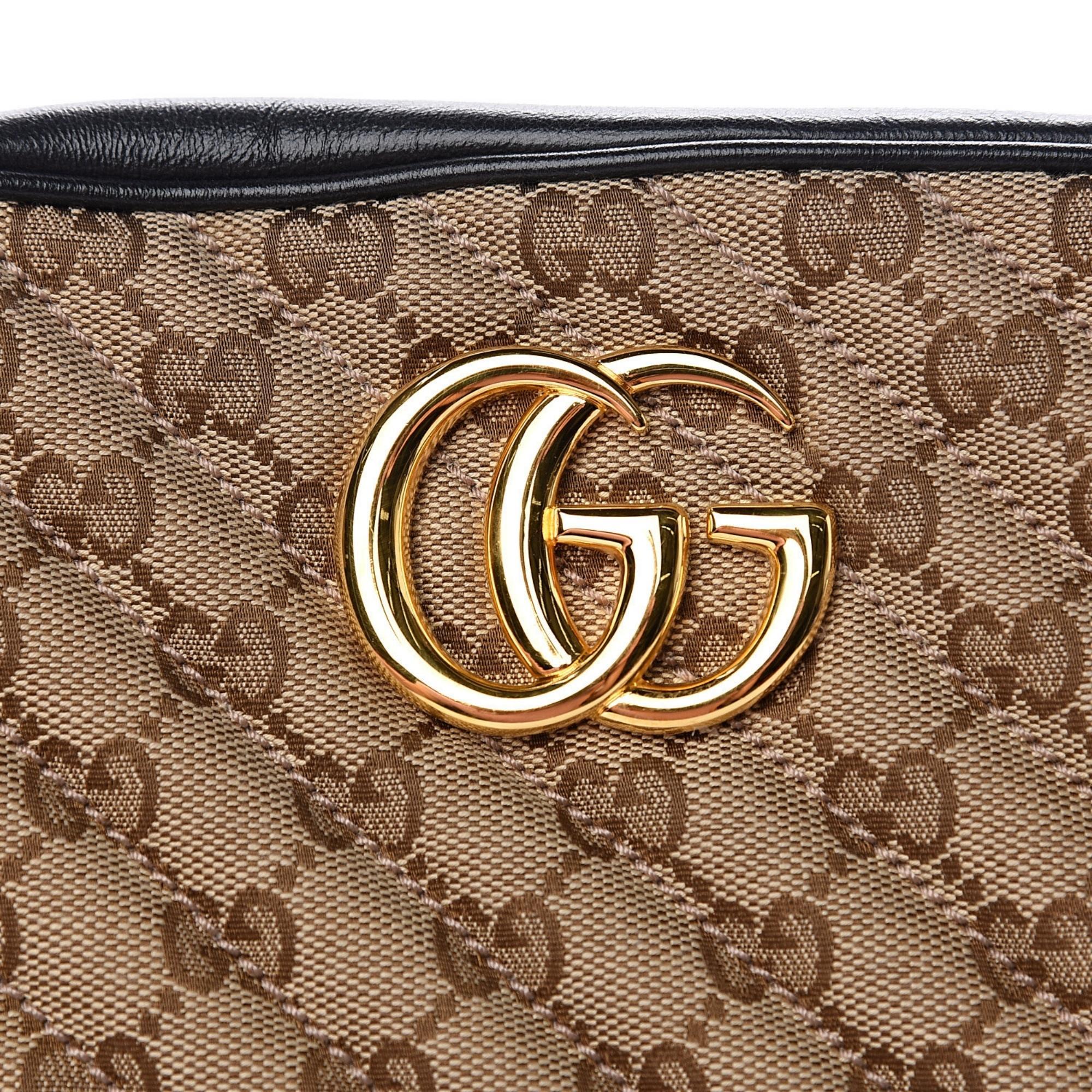 Brown Gucci Monogram Matelasse Small GG Marmont Chain Shoulder Bag Beige Black (447632