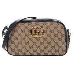 Gucci Monogram Matelasse Small GG Marmont Chain Shoulder Bag Beige Black (447632