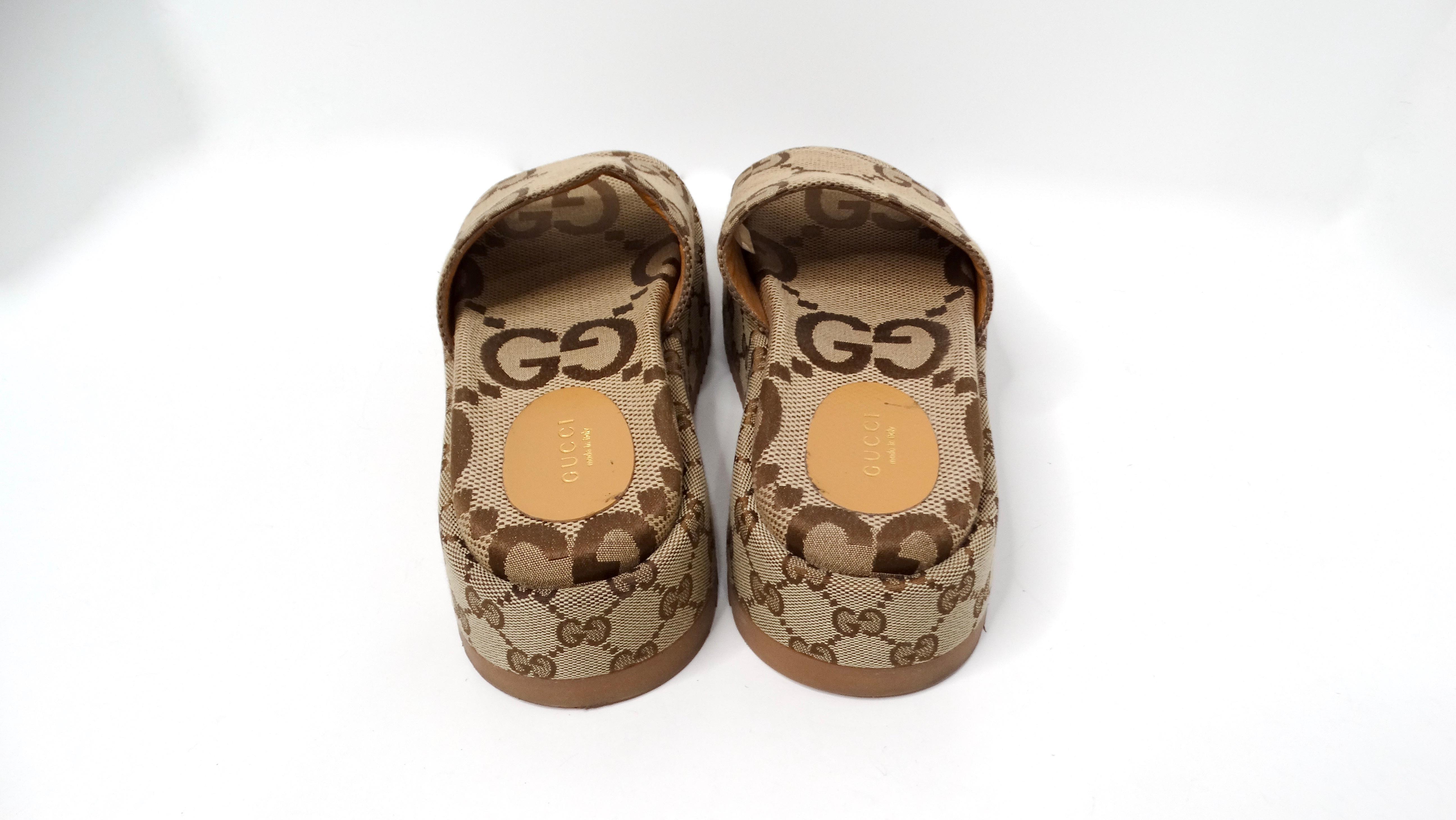 Brown Gucci Monogram Maxi GG Angelina Platform Slide Sandals For Sale