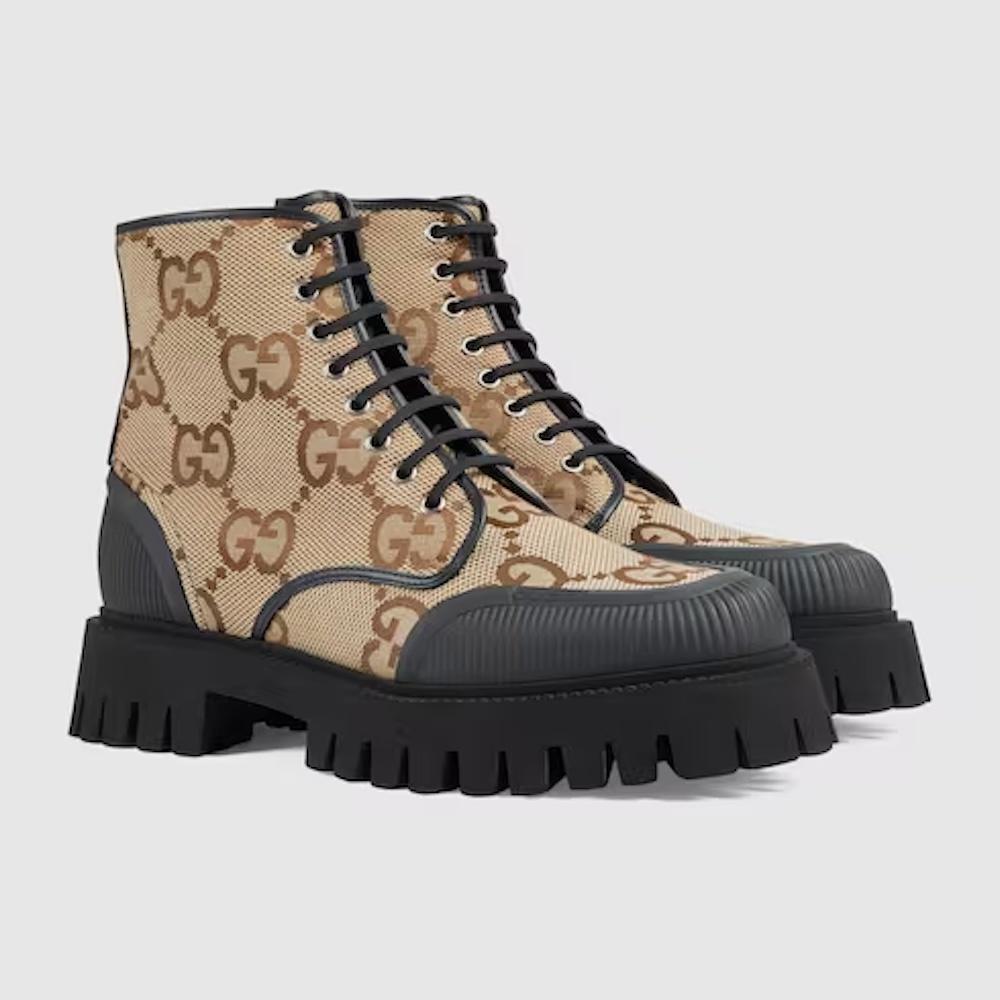 GUCCI MONOGRAM MAXI GG CAMEL LACE UP BOOT (US 11)

Color: Camel / ebony
Material: canvas
Model No. 699970 UKOFO 2590

Size: US 11  EU 44
Year: 2022
Platform Height: 38 mm / 1.5” 
Condition: New
Comes with: dust bag & shoes box
Outlet.

Made in Italy