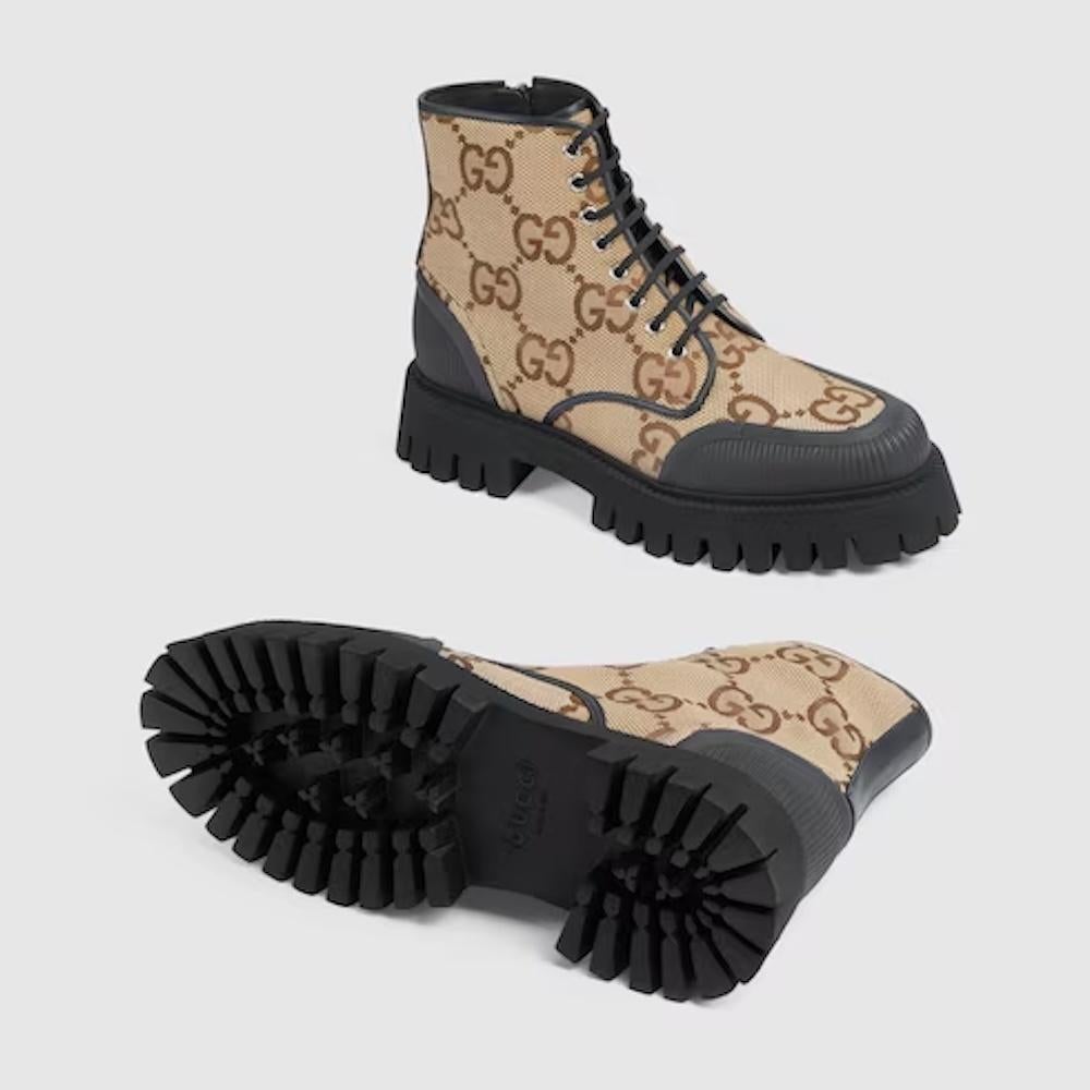 Men's Gucci Monogram Maxi GG Camel Lace Up Boot (US 11) For Sale