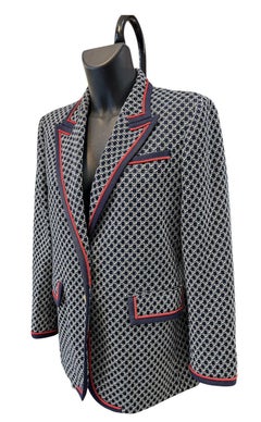 Gucci Monogram Midnight Blue Wool Blazer Size 46