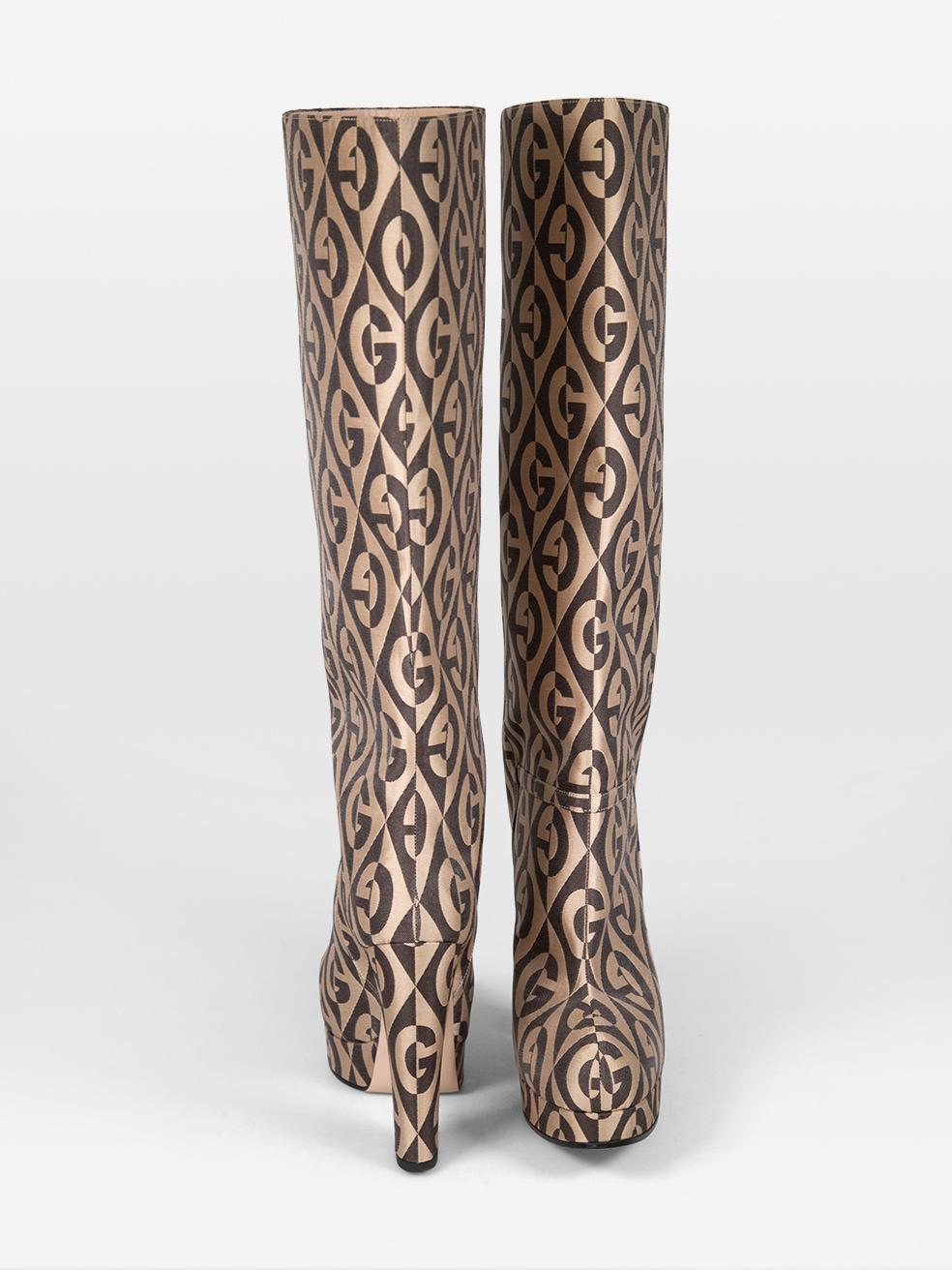 Gray Gucci Monogram Patterned High Heel Boots Size IT 37.5 For Sale
