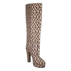 Gucci Monogram Patterned High Heel Boots Size IT 37.5