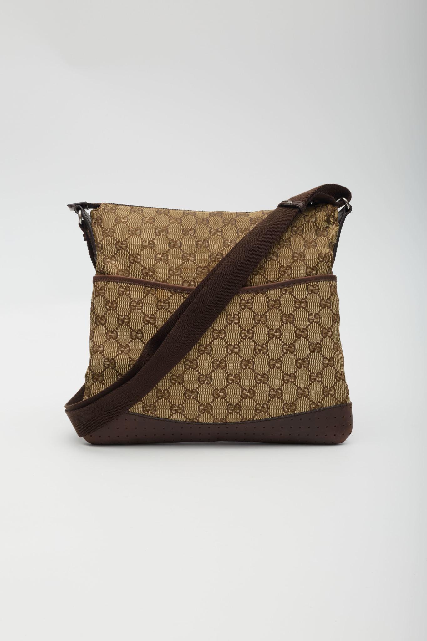 Brown Gucci Monogram Perforated Flat Messenger Bag Ebony For Sale