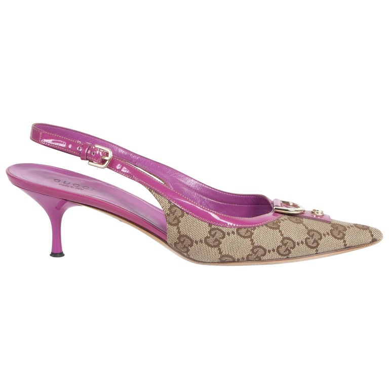 Gucci Monogram Pink Kitten Heels - Size 38 at 1stDibs | gucci kitten heels,  vintage gucci kitten heels, pink kitten herls