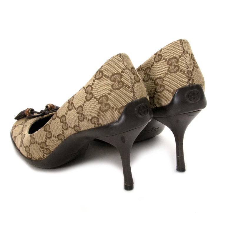 Gucci Women's Monogram Brown Leather Purse & Shoes - Pumps