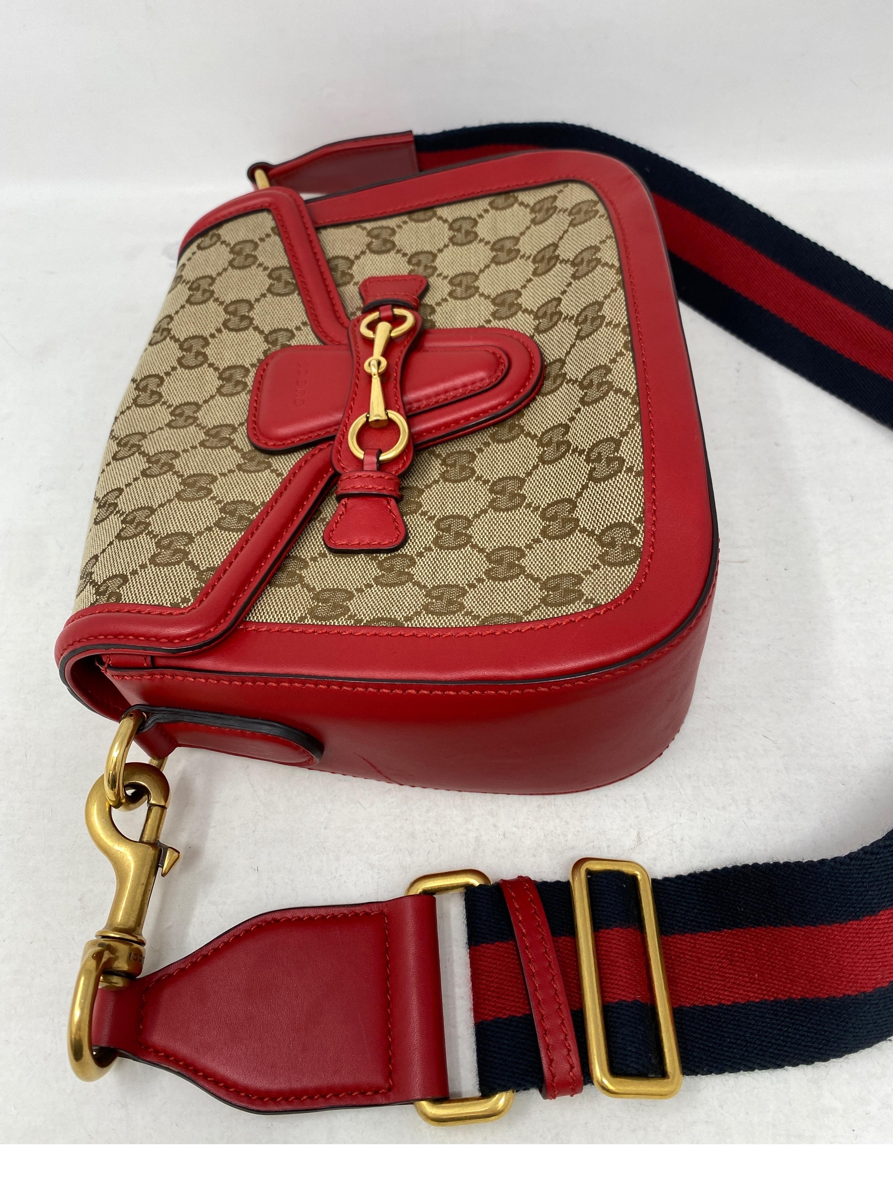 Brown Gucci Monogram Red Leather Crossbody Bag