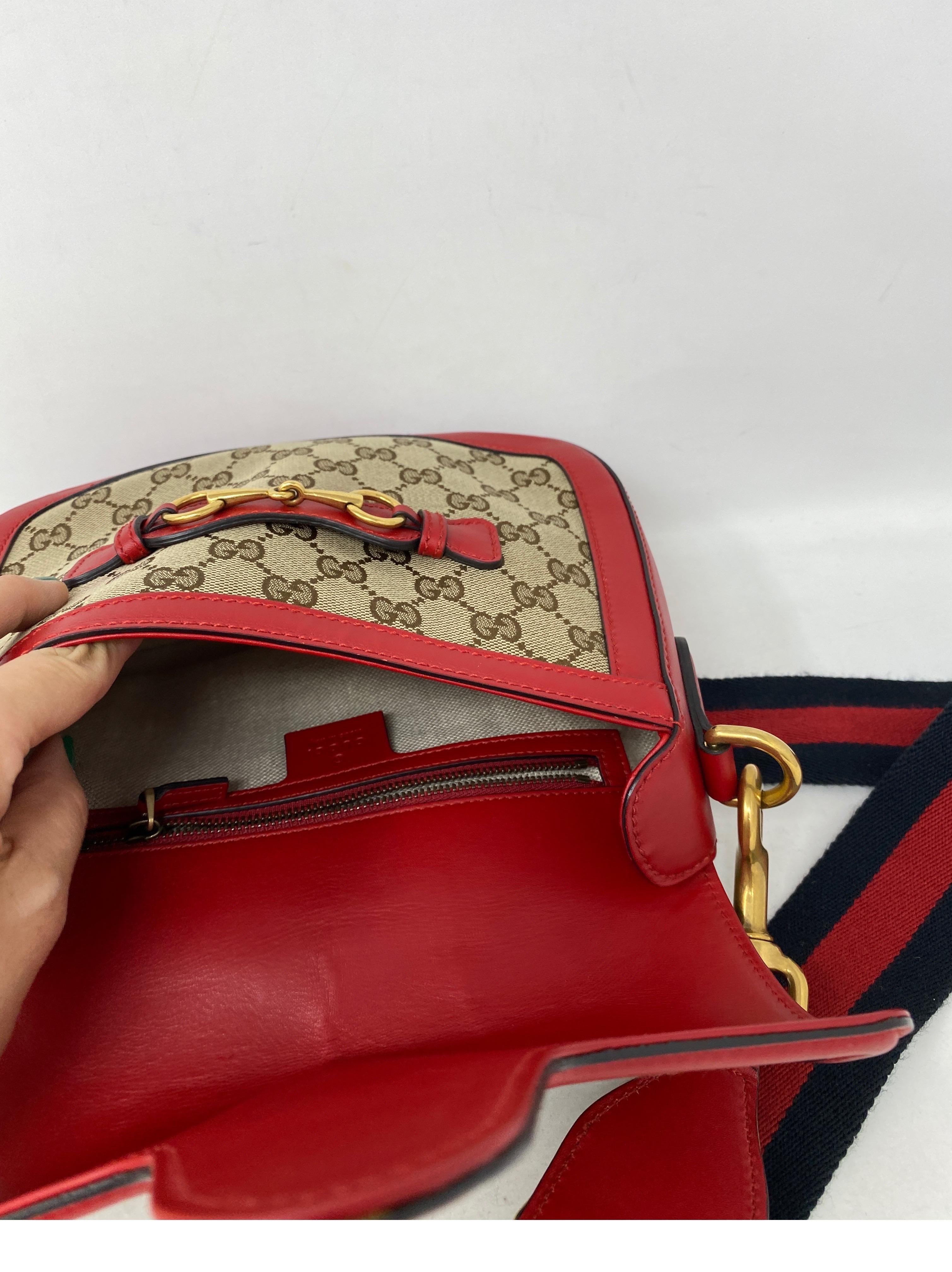 Gucci Monogram Red Leather Crossbody Bag In Good Condition In Athens, GA