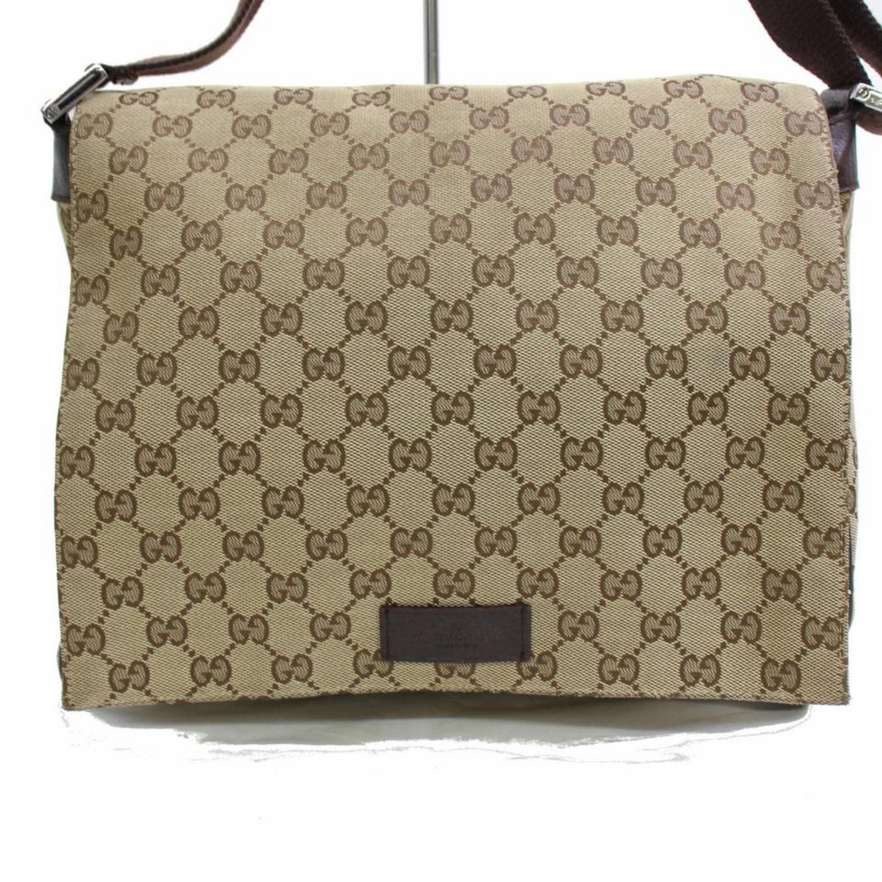 Women's Gucci Monogram Signature Messenger 867749 Brown Canvas Cross Body Bag For Sale