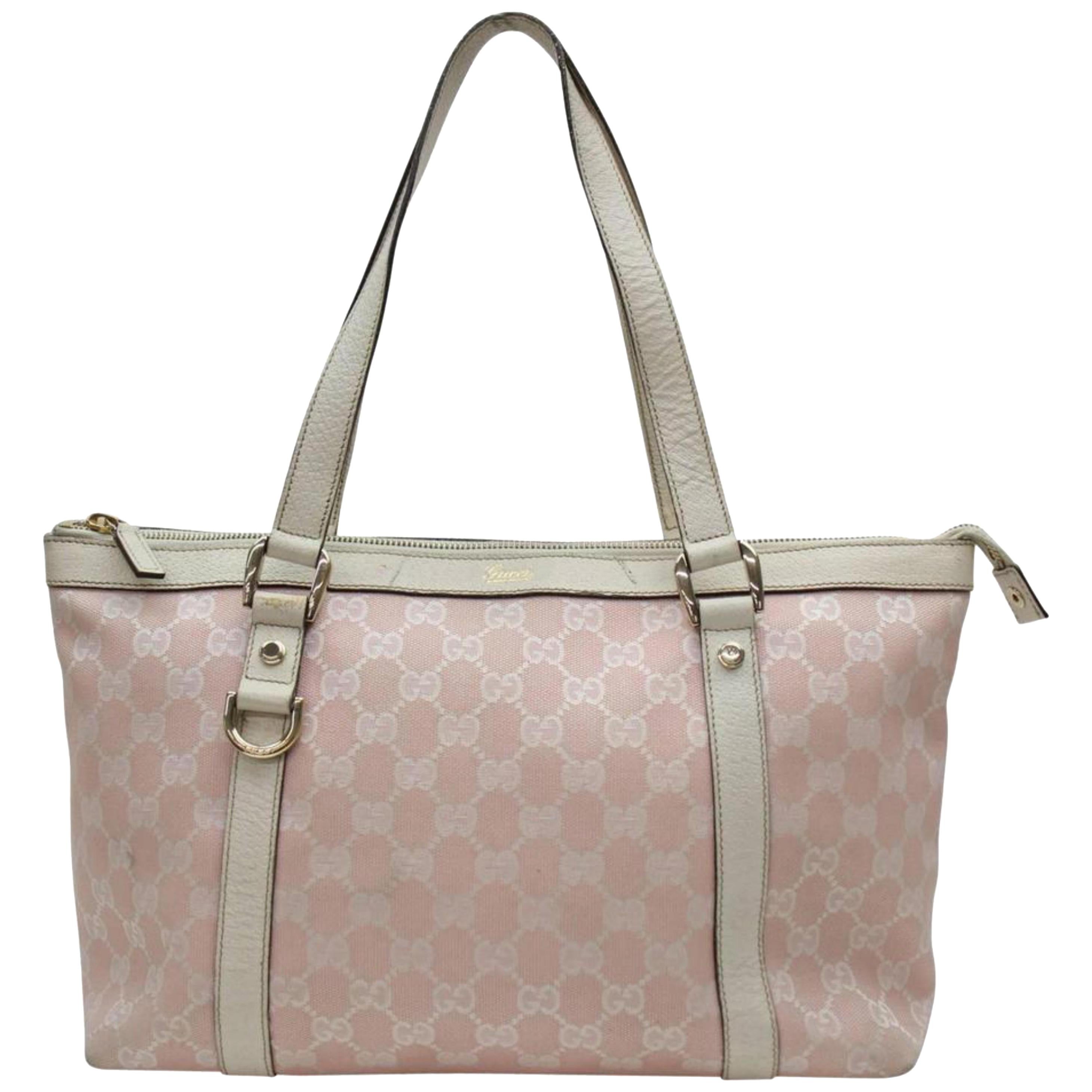 Gucci Monogram Signature Shopper Zip Tote 867830 Pink Canvas Shoulder Bag For Sale