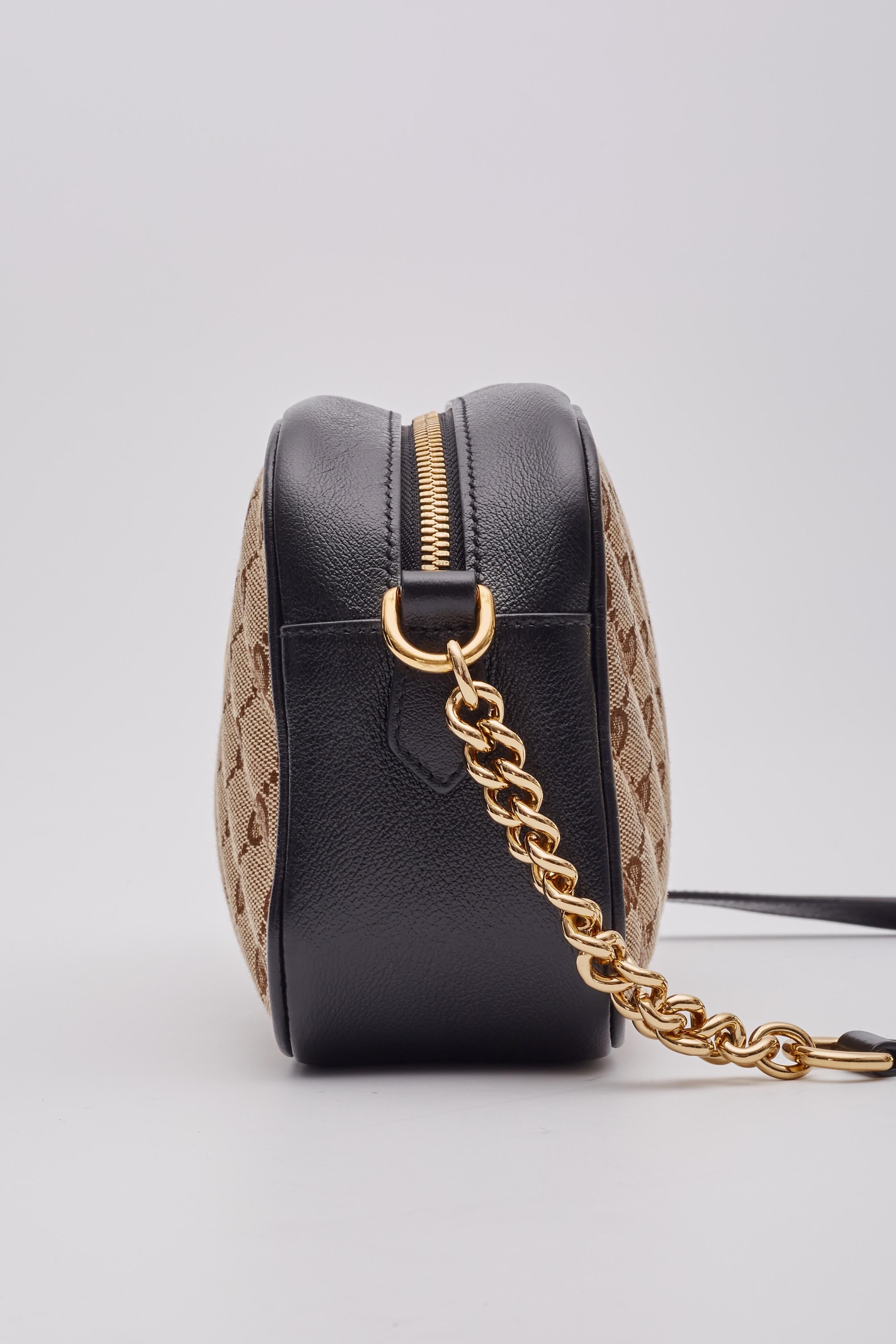 Gucci Monogram Small GG Marmont Shoulder Bag Beige Black For Sale 2