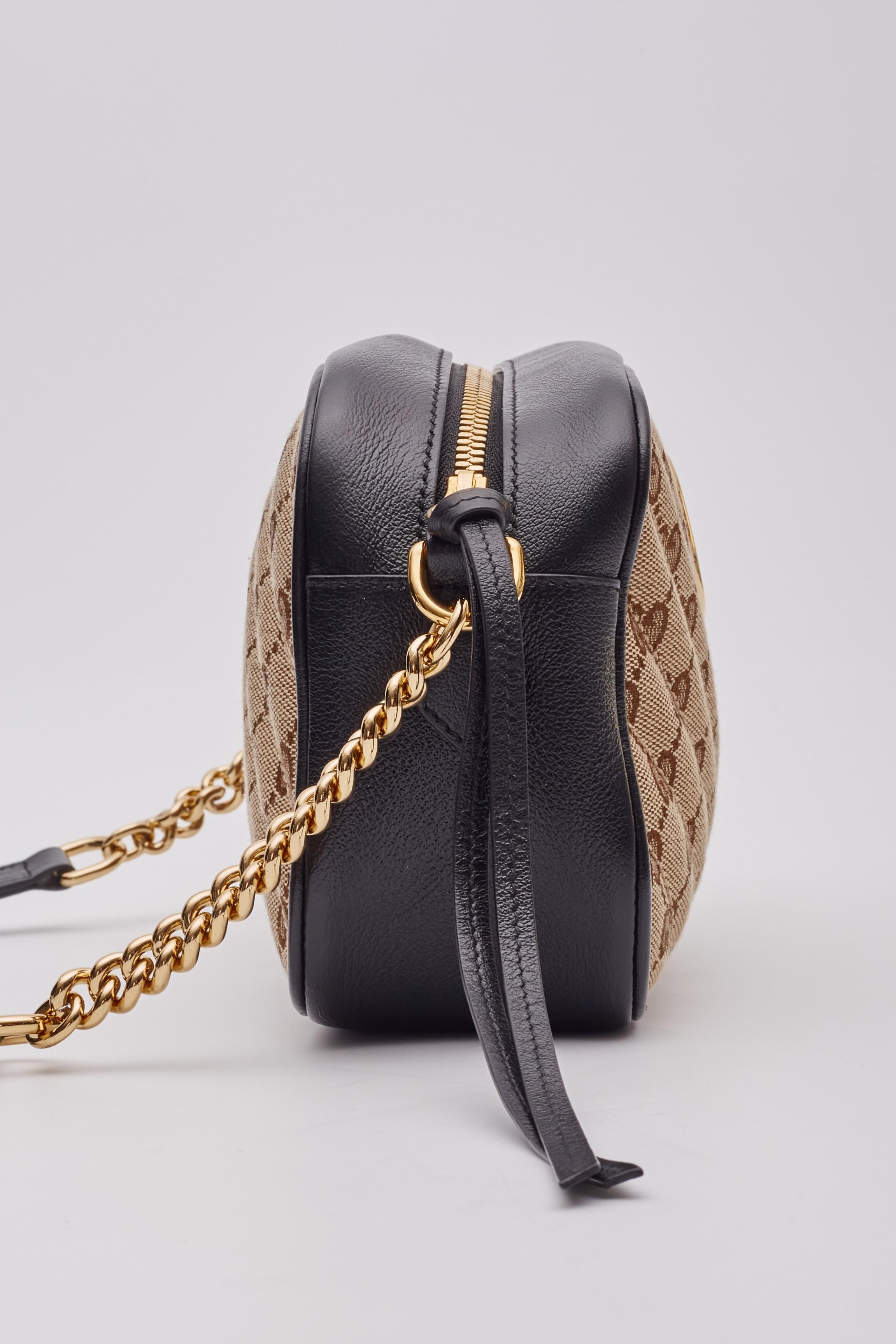 Gucci Monogram Small GG Marmont Shoulder Bag Beige Black For Sale 3