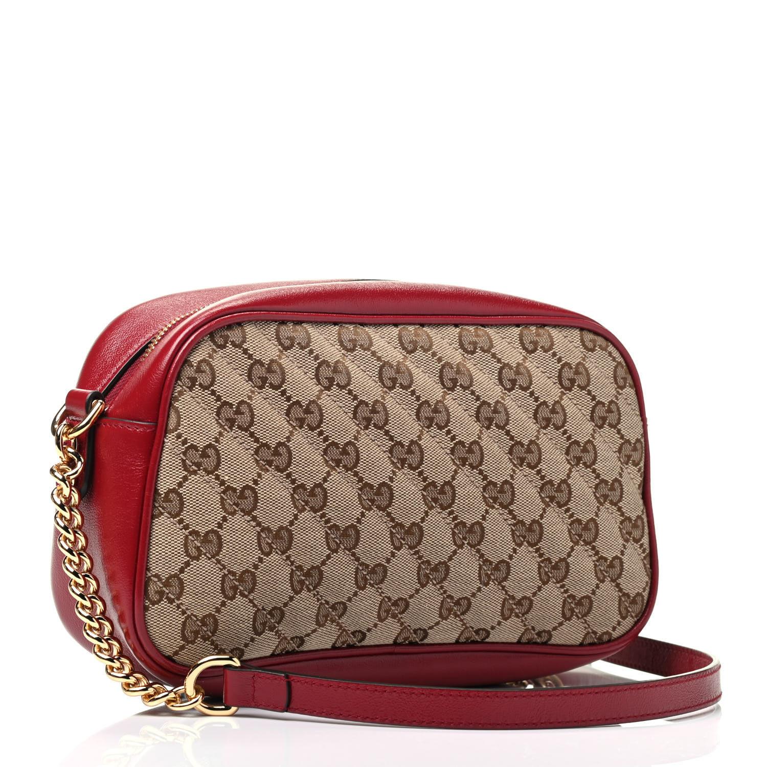 Brown Gucci Monogram Small GG Marmont Shoulder Bag Beige Red For Sale