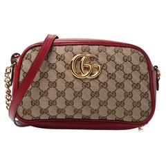 Gucci Monogram Small GG Marmont Shoulder Bag Beige Red