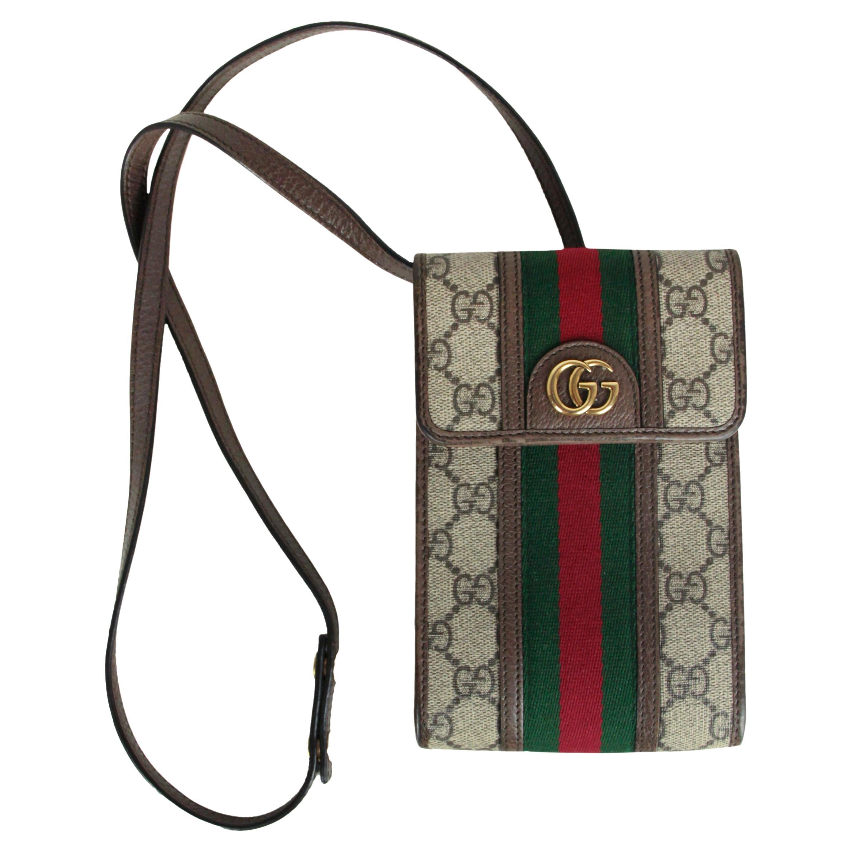 Gucci Monogram Supreme Ophidia GG Mini Phone/Crossbody Bag For Sale at  1stDibs