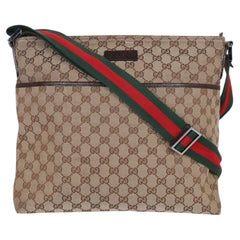 GUCCI Monogram Web Medium Flat Messenger Bag Brown