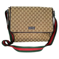 GUCCI Monogram Web Medium Flap Messenger Beige Dark Brown 1261576