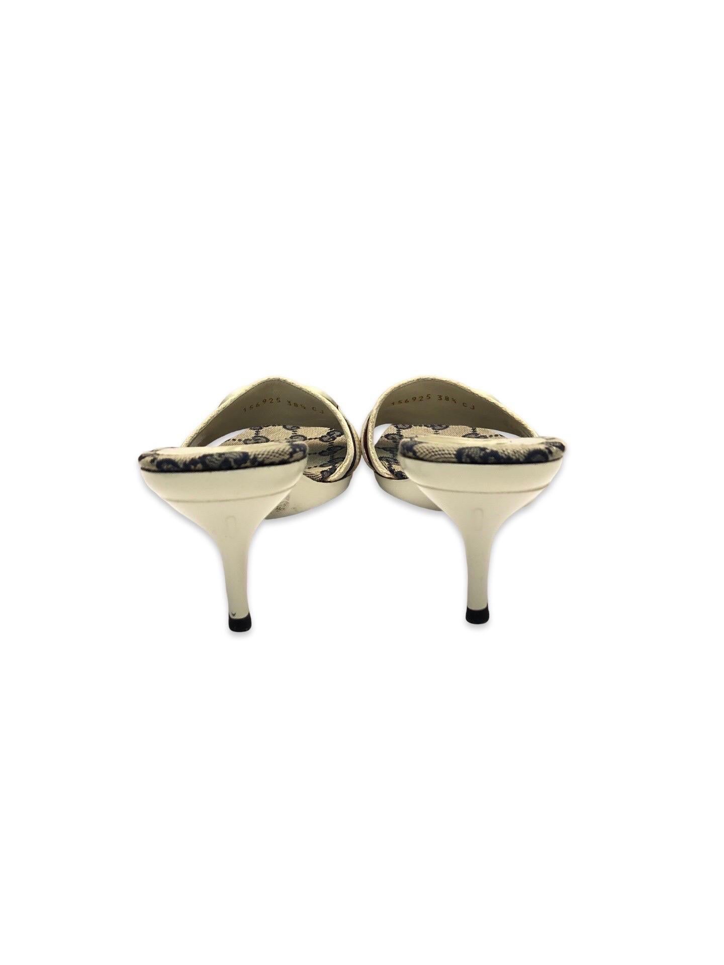 Women's Gucci monogram white horsebit sandals heels For Sale