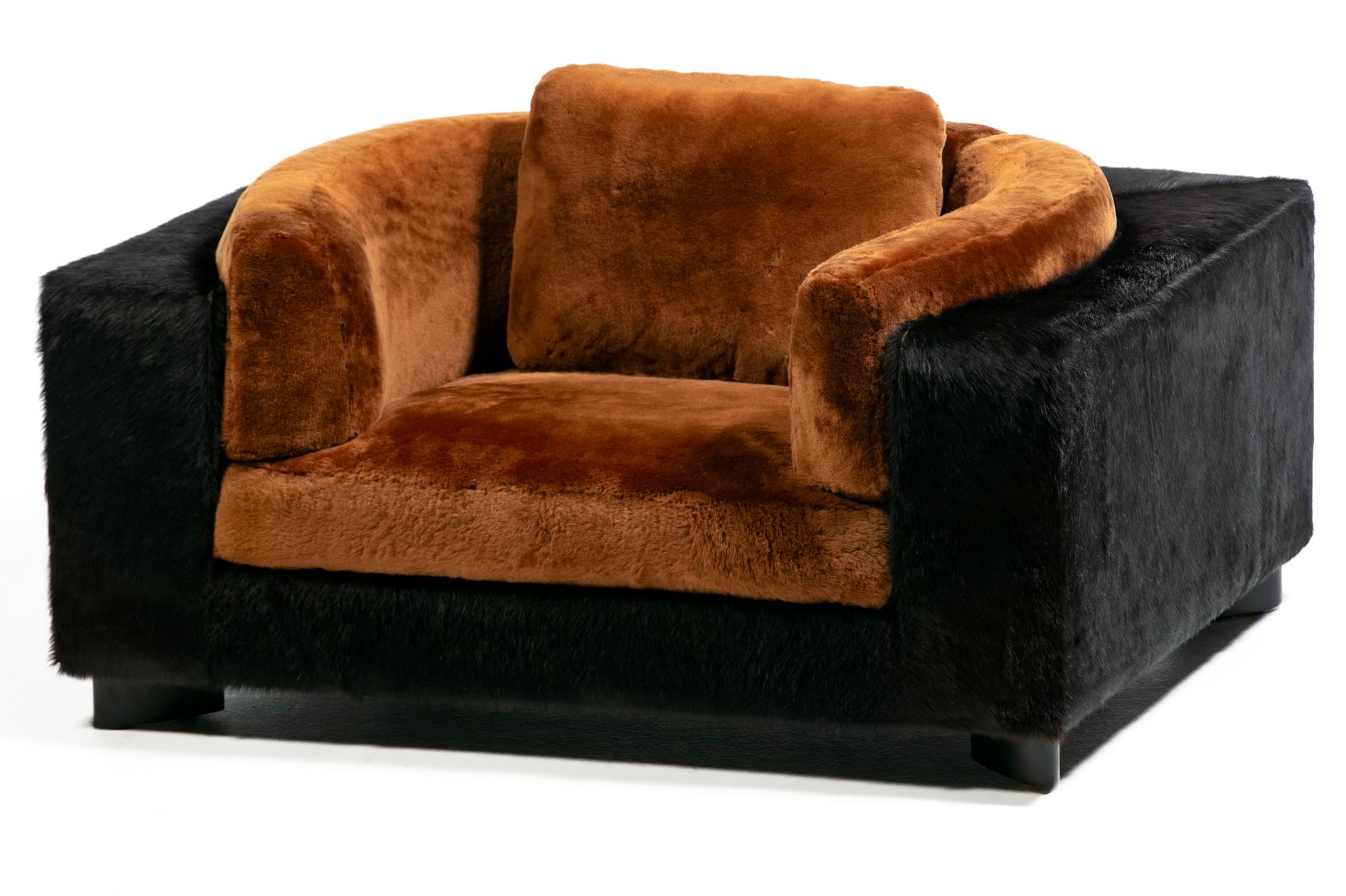 Fauteuils Club Monumental 1970 de Gucci en cuir de vachette nouveau noir et en peau de mouton chocolatée en vente 6