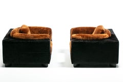 Gucci Monumental 1970s Club Chairs in New Black Cowhides and Chocolate Shearling