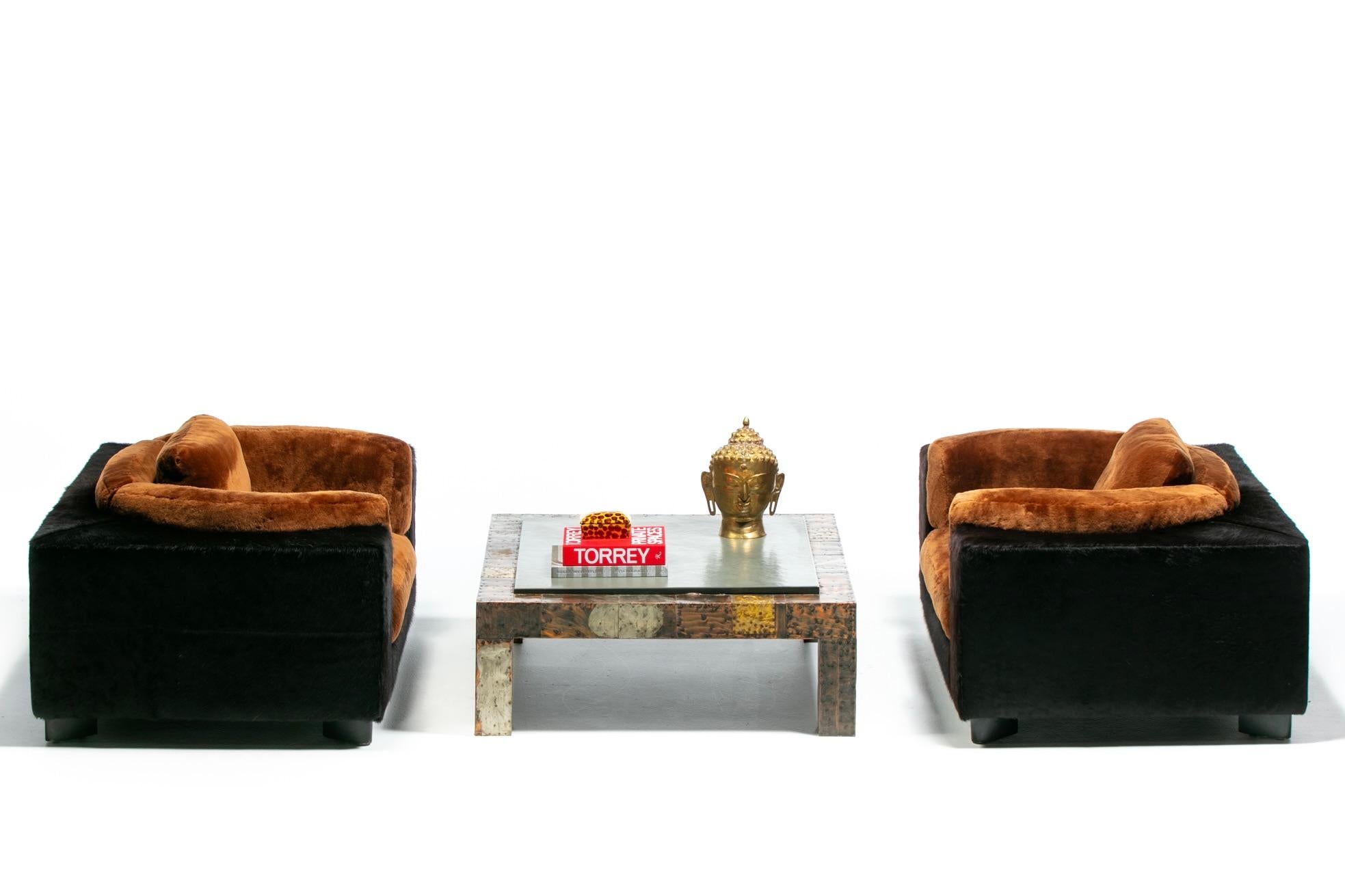 Moderne Fauteuils Club Monumental 1970 de Gucci en cuir de vachette nouveau noir et en peau de mouton chocolatée en vente