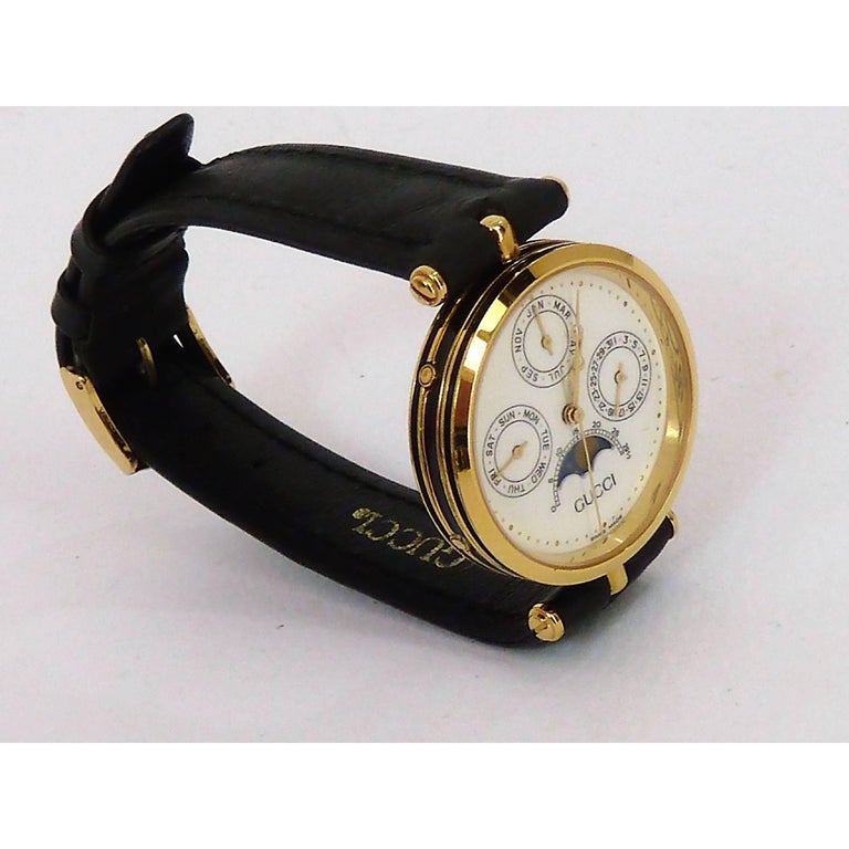 Gucci Moon Phase Pointer Triple Calendar Gold Filled Italian Watch