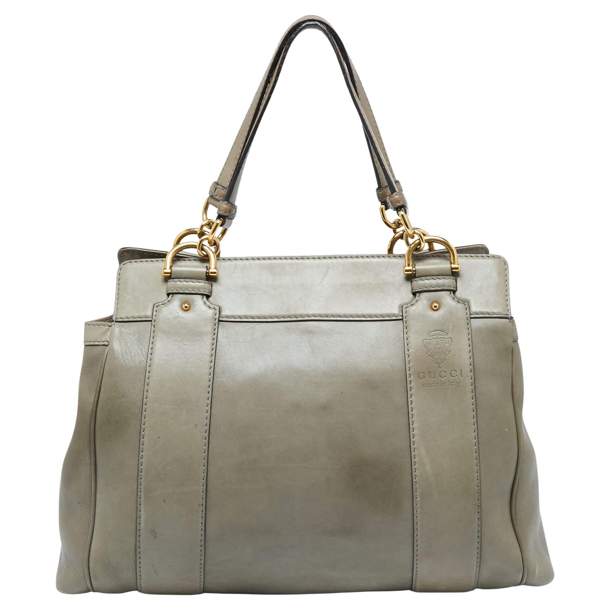 Gucci Moss Green Leather Smilla Tote For Sale